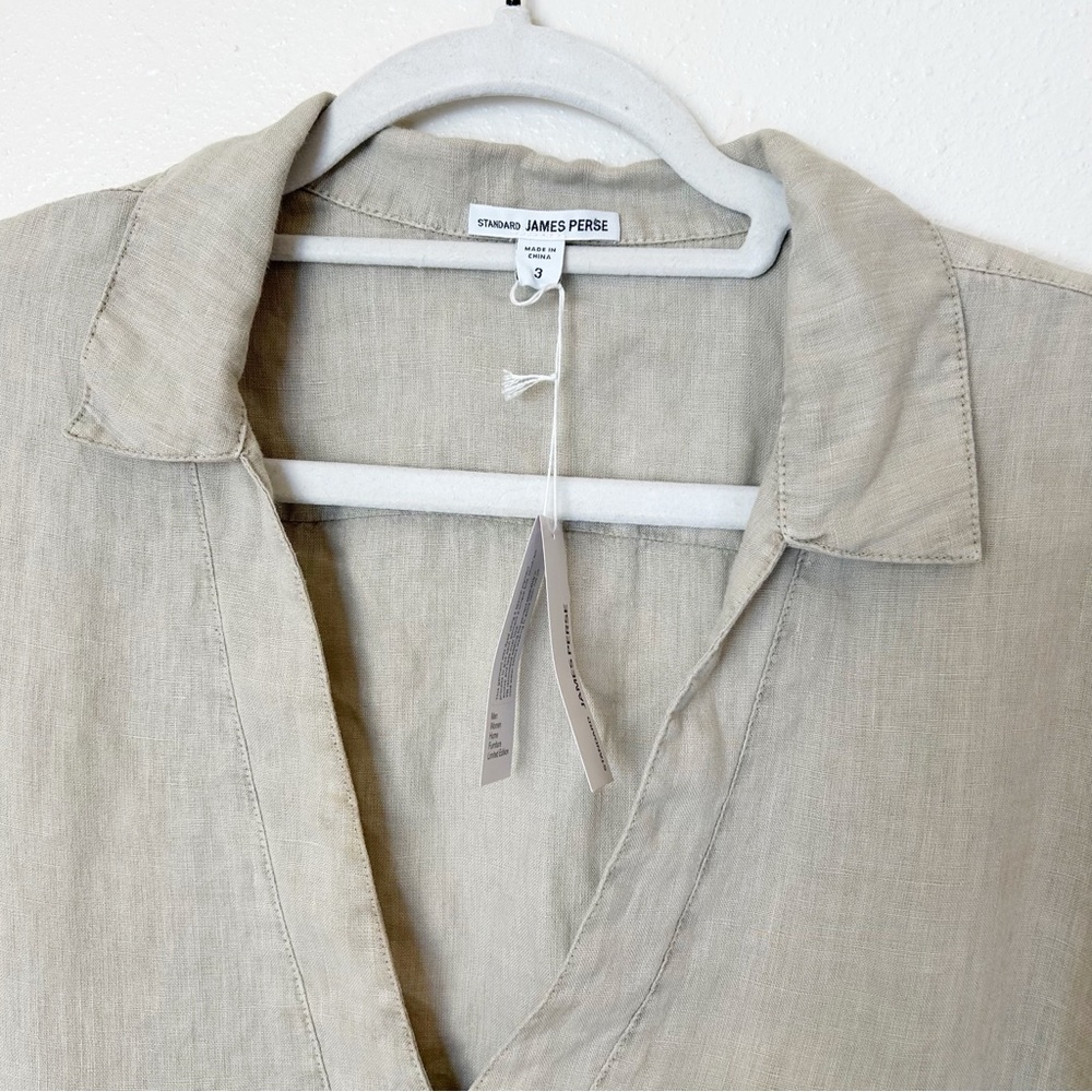James Perse Beige Linen V-Neck Long Sleeve Top - Picture 2 of 6